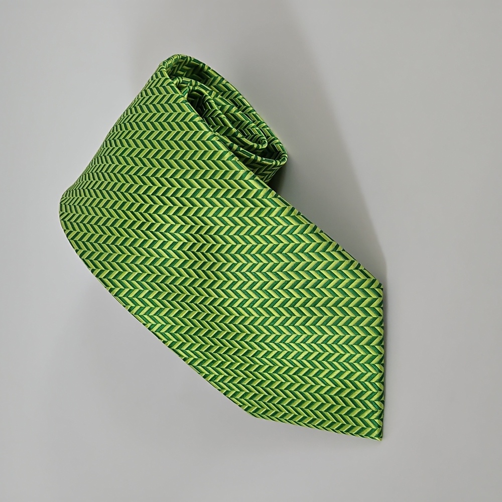 PAUL FREDRICK Lime Green Print Silk Neck Tie